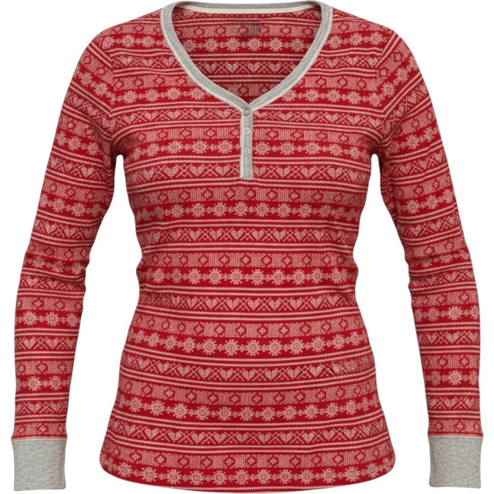 Cuddl Duds Pajama Set Womens S Red Fair Isle Cotton Blend Thermal 2pc Christmas